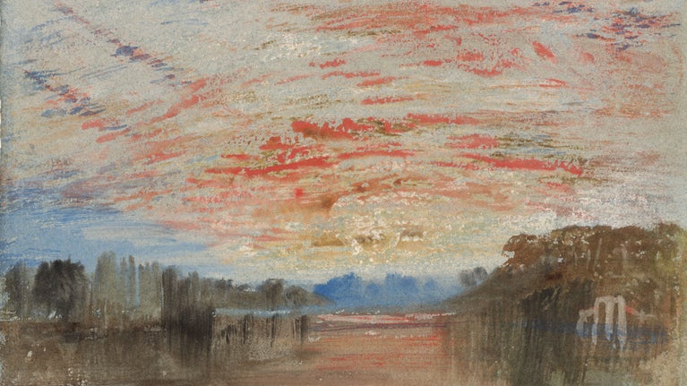 ‘Petworth: Sunset over the Lake, with the Boathouse’, 1827, Joseph Mallord William Turner.